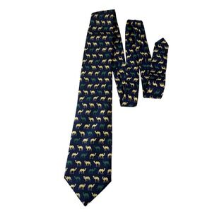 Trevelyan Navy Blue Silk Camel Print Necktie Mens